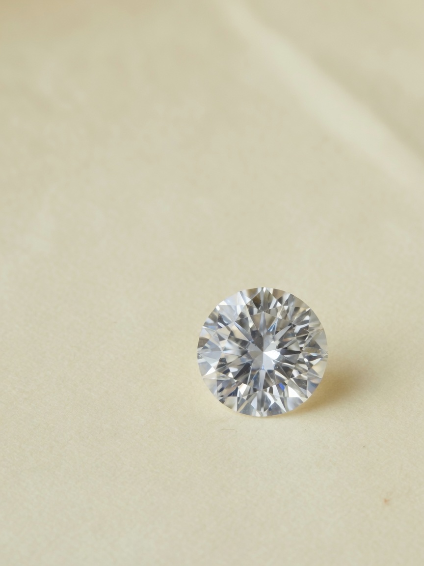 A round brilliant diamond on a pale ivory ground.